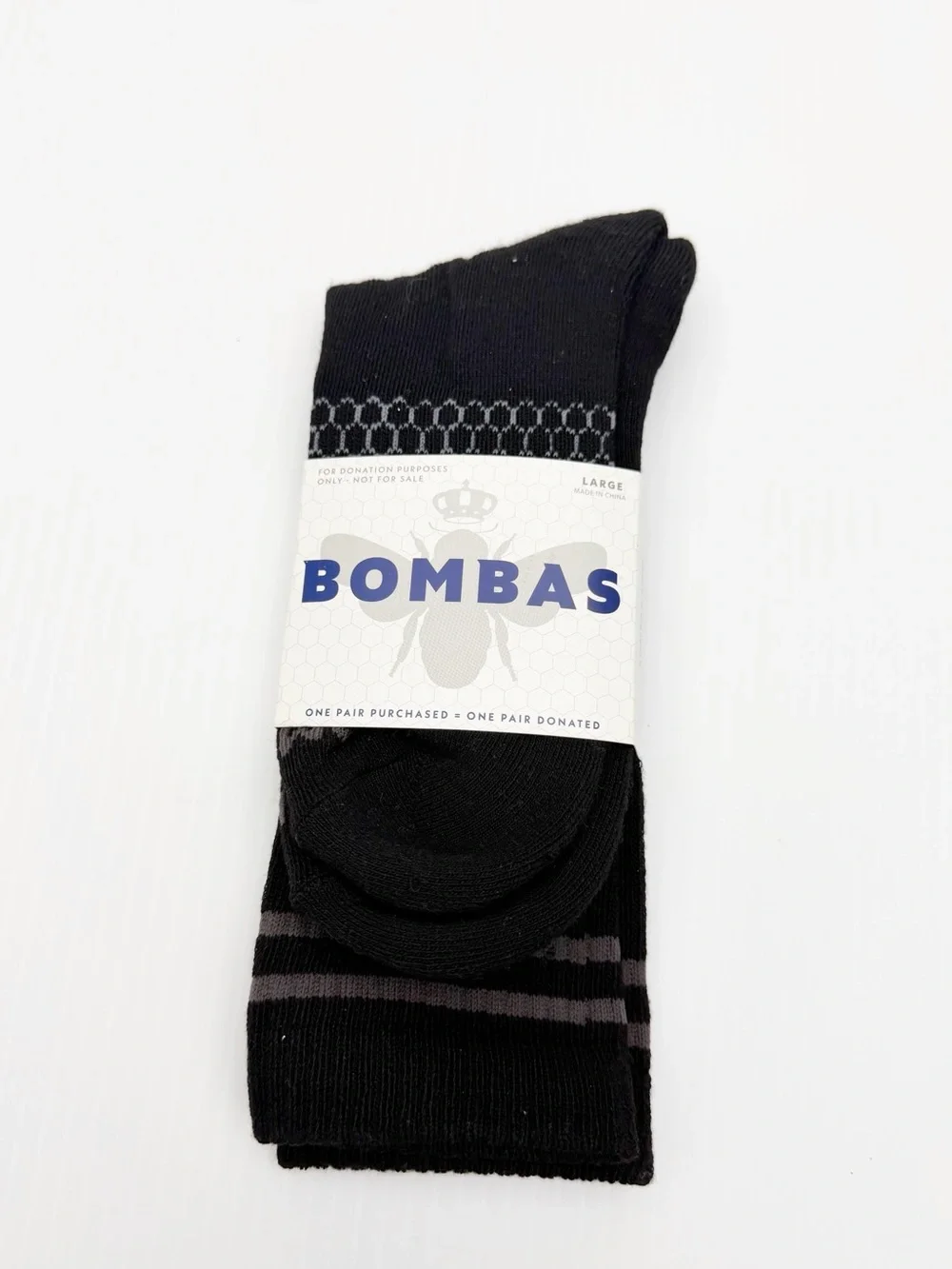 Bombas Black Honeycomb Crew Socks Arch Support One Pair Unisex Adult Large